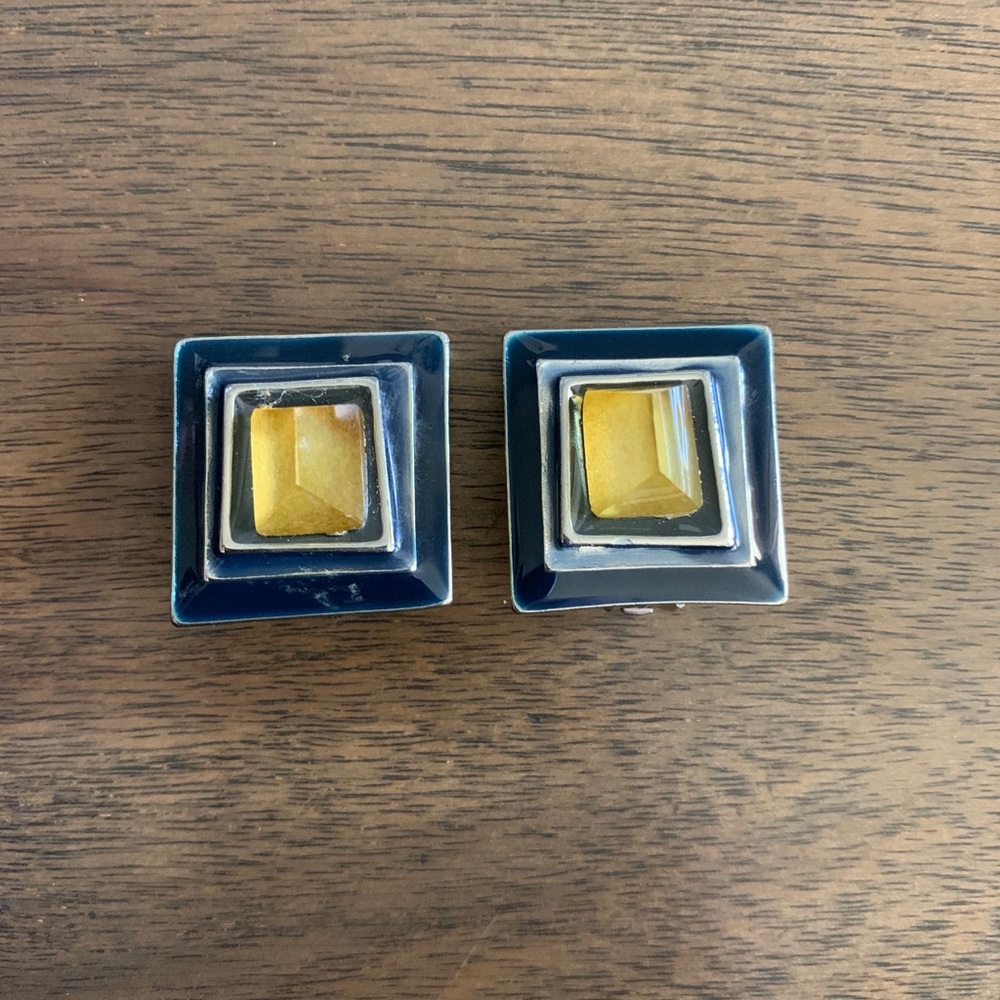 Chico’s Clip On Earrings with Yellow Gemstone